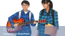  Presentation with school children - Cool new presentation theme with two children students returning to school on a white background backdrop and a ocean colored foreground