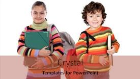  Presentation with school children - Presentation design enhanced with two-children-students-returning background and a red colored foreground