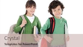  Presentation with school children - Amazing presentation theme having two children students returning to school on a white background backdrop and a soft green colored foreground