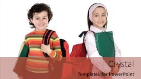  Presentation with school children - Presentation consisting of two children students returning to school on a white background background and a red colored foreground