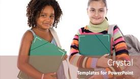  Presentation with school children - Colorful presentation enhanced with two children students returning to school on a white background backdrop and a coral colored foreground