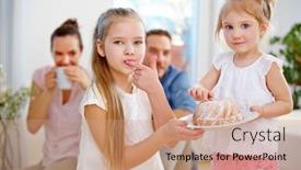  Presentation with taste - Presentation design featuring two-children-taste-cupcakes background and a coral colored foreground