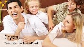  Presentation with children parents - Presentation theme consisting of two children tickling their parents in bed in the morning background and a lemonade colored foreground