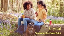  Presentation with pet - Presentation featuring two-children-walking-pet-dog background and a tawny brown colored foreground