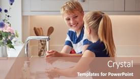  Presentation with children hands - Presentation theme consisting of two-children-washing-hands background and a coral colored foreground