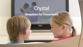  Presentation with hands of children - Cool new slide deck with two children watching widescreen tv backdrop and a  colored foreground