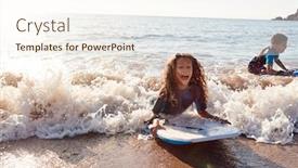  Presentation with children playing - Audience pleasing theme consisting of two-children-wearing-wetsuits-playing backdrop and a cream colored foreground