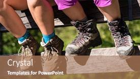  Presentation with rail bridge - Amazing PPT layouts having two children with hiking boots sitting on rail of bridge outdoors backdrop and a coral colored foreground