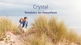  Presentation with sand dunes - Amazing slide deck having two-children-with-pet-dog backdrop and a sky blue colored foreground