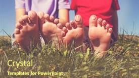  Presentation with filter - Slides enhanced with two children with smiley faces on their toes sitting in grass toned with a retro vintage instagram filter background and a tawny brown colored foreground