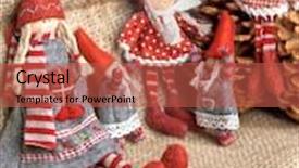  Presentation with standing sitting - Presentation theme having two christmas rag dolls sitting and standing on an burlap background background and a red colored foreground