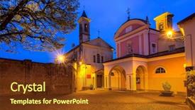  Presentation with square - Audience pleasing PPT theme consisting of two churches on small cobblestone backdrop and a tawny brown colored foreground