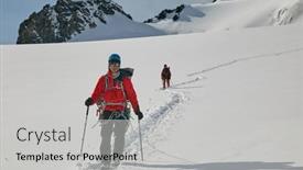  Presentation with glacier - Audience pleasing slide set consisting of two-climbers-walking-on-glacier backdrop and a light gray colored foreground