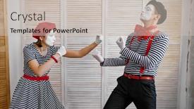  Presentation with mime - PPT theme consisting of two-clowns-mime-artists-boxing background and a soft green colored foreground