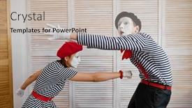  Presentation with mime - Beautiful theme featuring two-clowns-mime-artists-boxing backdrop and a soft green colored foreground