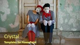  Presentation with mime - Amazing PPT layouts having two-clowns-mime-artists-parody backdrop and a tawny brown colored foreground