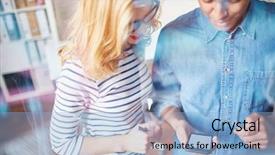  Presentation with smartphone - Beautiful theme featuring two co-workers using smartphone backdrop and a  colored foreground