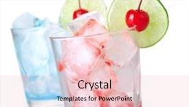  Presentation with lime - Slides featuring two cocktails with lime slice and maraschino isolated on white background background and a lemonade colored foreground