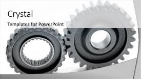  Presentation with connecting - PPT layouts consisting of two cogs connecting over white background and a white colored foreground