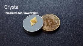  Presentation with money bitcoin crypto currency gold - Slide set having two-coins-of-crypto-currency background and a gray colored foreground