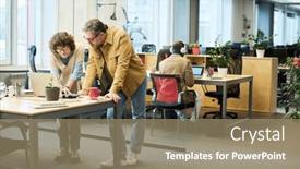  Presentation with strategies - Slides with two-colleagues-bending-over-workplace background and a coral colored foreground