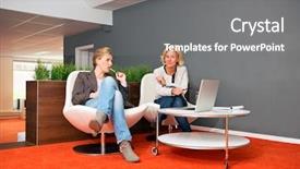  Presentation with women in office - Presentation design with two colleagues discussing a project background and a gray colored foreground