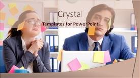  Presentation with employees - Presentation featuring two-colleagues-employees-working background and a coral colored foreground