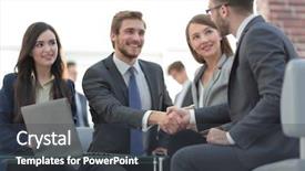  Presentation with joint - Slides with joint venture companies - two colleagues handshaking after meeting background and a dark gray colored foreground