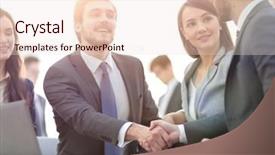  Presentation with annual general meeting - PPT theme with joint venture companies - two colleagues handshaking after meeting background and a lemonade colored foreground