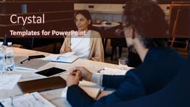  Presentation with formal - PPT layouts with two-colleagues-in-formal-wear background and a wine colored foreground