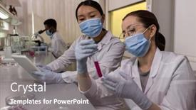  Presentation with lab test - Amazing presentation theme having two-colleagues-in-protective-masks backdrop and a gray colored foreground