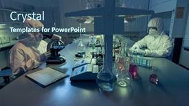  Presentation with laoratory - Theme enhanced with two-colleagues-in-protective-workwear background and a ocean colored foreground