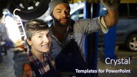  Presentation with car service - Slides with two-colleagues-in-uniform-working background and a wine colored foreground