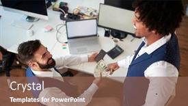  Presentation with bribe - Slides enhanced with two-colleagues-multiethnic background and a tawny brown colored foreground