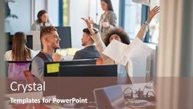  Presentation with happines - PPT theme featuring two-colleagues-sharing-a-good background and a violet colored foreground