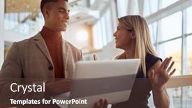  Presentation with two people talking - Presentation theme consisting of two-colleagues-talking-about-job background and a tawny brown colored foreground