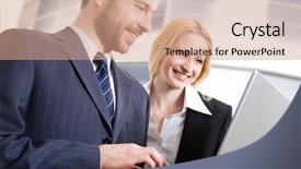  Presentation with office - Audience pleasing slides consisting of edge computing - two colleagues using lap-top near backdrop and a lemonade colored foreground