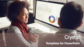  Presentation with team working together - PPT theme consisting of two colleagues working on poll background and a gray colored foreground