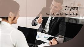  Presentation with team working together - Presentation design consisting of two colleagues working background and a coral colored foreground