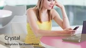  Presentation with college students - Amazing presentation theme having two college students having fun studying together using a computer in a university library study room shallow dof color toned image backdrop and a coral colored foreground