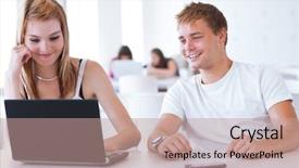  Presentation with college students and laptop - PPT layouts enhanced with two college students having fun background and a  colored foreground