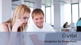  Presentation with college students - Audience pleasing PPT layouts consisting of two-college-students-having-fun and a  colored foreground