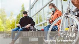  Presentation with distance learning - Slide deck enhanced with two-college-students-learning background and a gray colored foreground