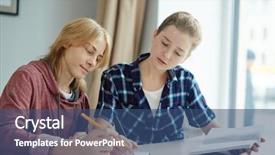  Presentation with task - Cool new slides with two college students making group task in class backdrop and a ocean colored foreground