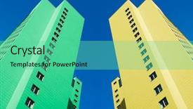  Presentation with twin towers - Presentation enhanced with two colored modern city twin towers background and a seafoam green colored foreground