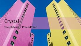  Presentation with twin towers - Amazing presentation theme having two colored modern city twin towers backdrop and a coral colored foreground