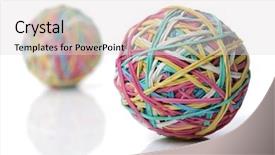  Presentation with band - Cool new PPT layouts with two colorful rubber elastic band balls isolated on white backdrop and a lemonade colored foreground