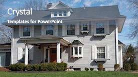  Presentation with colonial - Presentation theme consisting of wooden door two windows - gray colonial type house background and a teal colored foreground