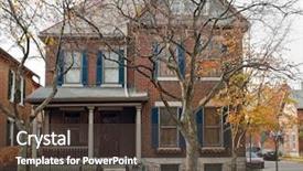  Presentation with trim - Amazing slide deck having house with red blue trim backdrop and a tawny brown colored foreground