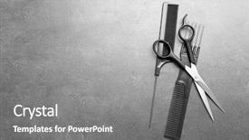  Presentation with barber - Colorful PPT theme enhanced with two combs and scissors backdrop and a gray colored foreground